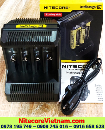 Máy sạc pin Lithium Nitecore i8 _sạc được 1,2,3,4,5,6,7,8 pin NiMh NiCd Lithium _sạc pin 18650, 26500,16340,14500,..